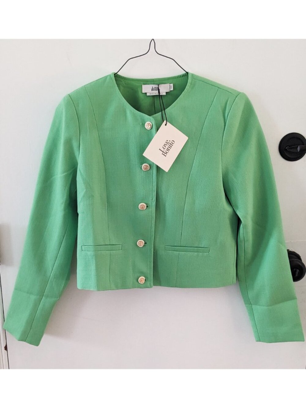 Love Bonito Green Mojito Tullie Shoulder Padded Textured Blazer Jacket SMALL